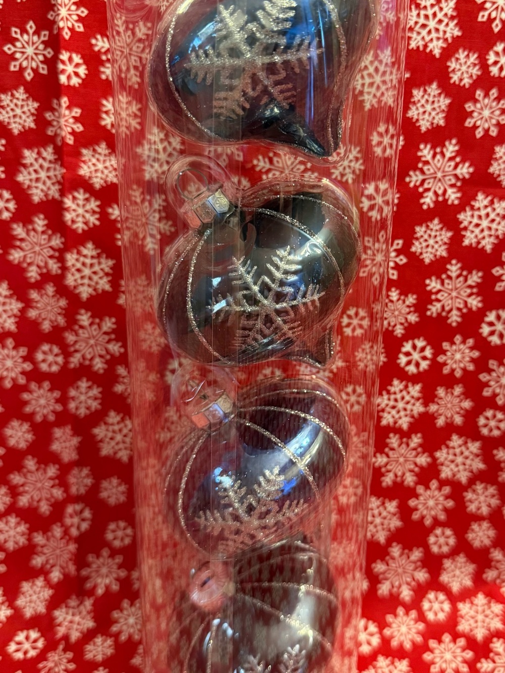 Blue Heart Glass Ornament Set with Silver Snowflake Detail - 4 Pack - Picture 4 of 4
